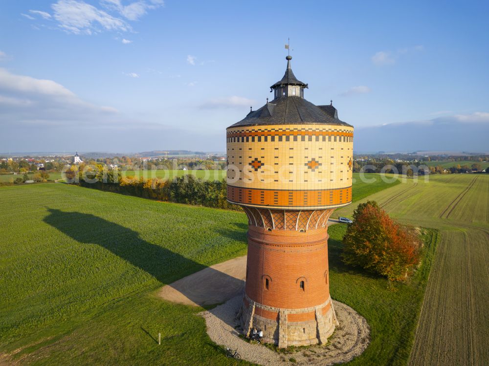 Aerial photograph Mittweida - Building of industrial monument water tower on street Wasserwerksweg in Mittweida in the state Saxony, Germany