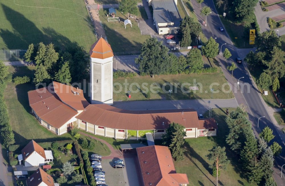 Müncheberg from the bird's eye view: Building of industrial monument water tower in Muencheberg in the state Brandenburg