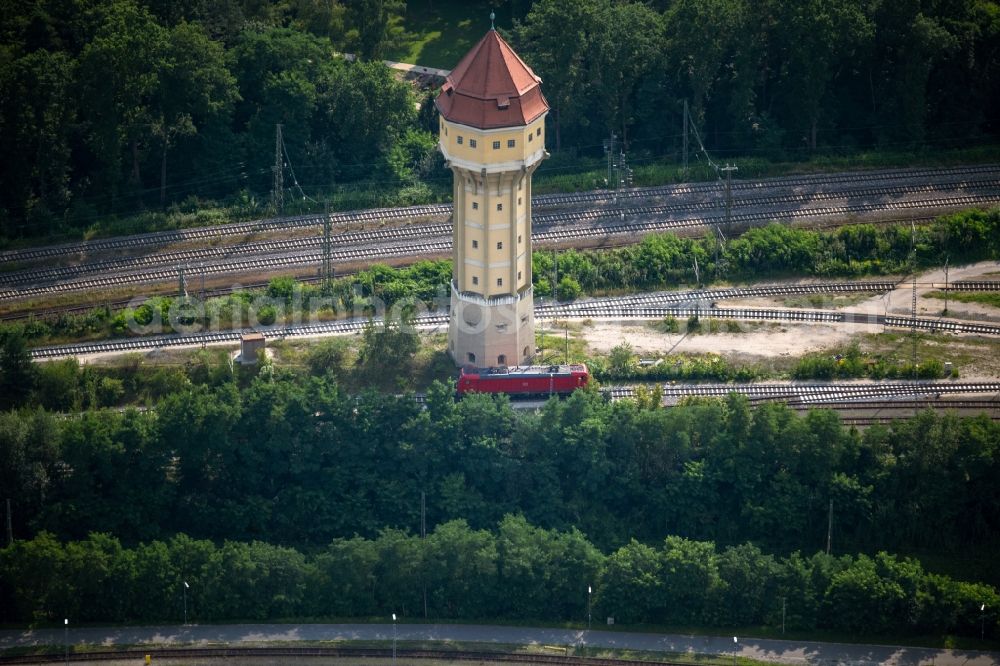 Aerial image Nürnberg - Building of industrial monument water tower in the district Rangierbahnhof in Nuremberg in the state Bavaria, Germany