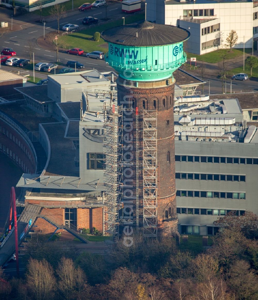 Aerial image Oberhausen - Building of industrial monument water tower in Oberhausen in the state North Rhine-Westphalia