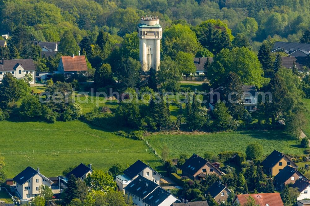 Aerial photograph Witten - Building of industrial monument water tower on Turmstrasse in the district Bommern in Witten in the state North Rhine-Westphalia, Germany