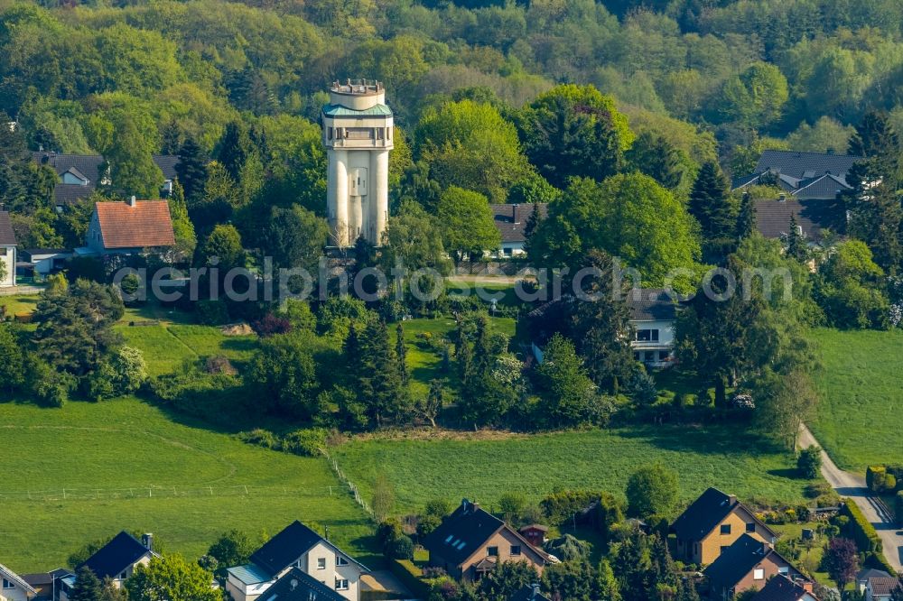 Witten from above - Building of industrial monument water tower on Turmstrasse in the district Bommern in Witten in the state North Rhine-Westphalia, Germany