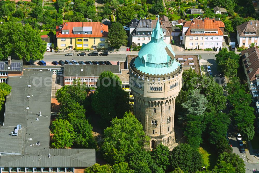 Münster from the bird's eye view: Building of industrial monument water tower in the district Geist in Muenster in the state North Rhine-Westphalia, Germany