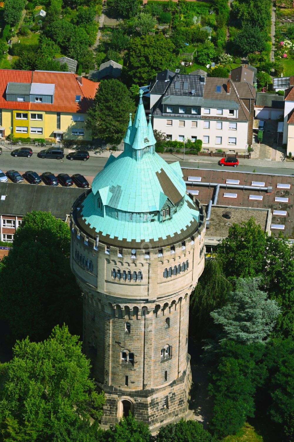 Aerial image Münster - Building of industrial monument water tower in the district Geist in Muenster in the state North Rhine-Westphalia, Germany