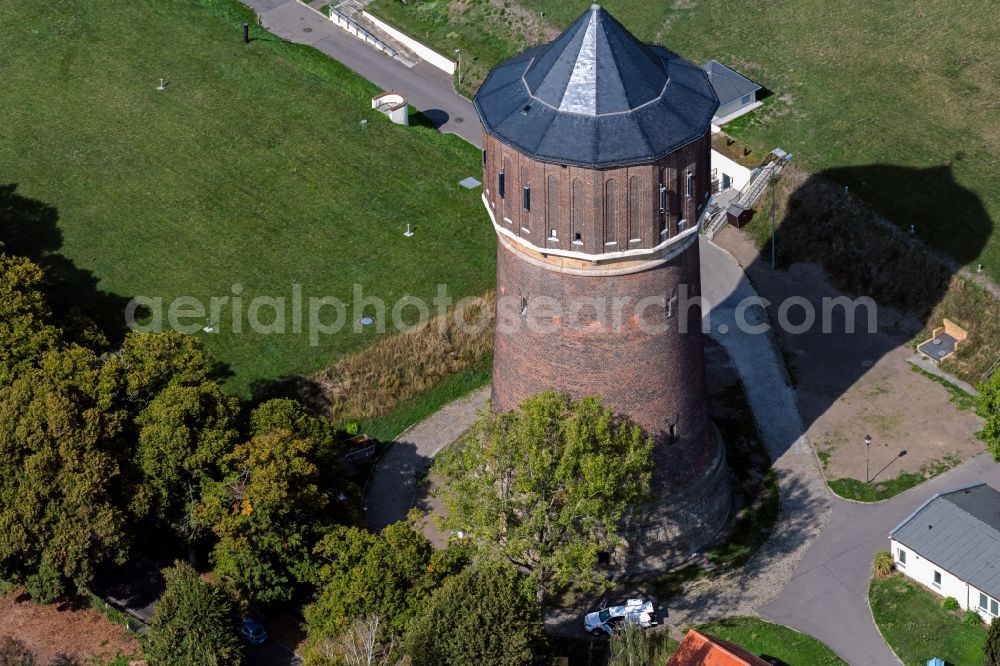 Leipzig from the bird's eye view: Building of the industrial monument water tower in the street am Wasserwerk in the district Probstheida in Leipzig in the state Saxony, Germany