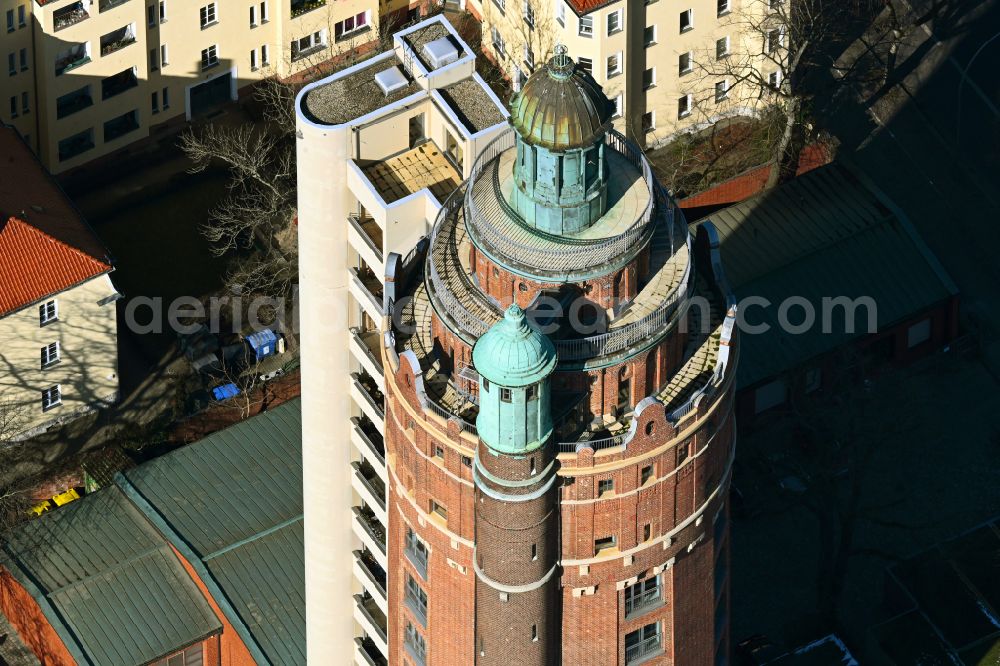 Aerial image Berlin - Building of industrial monument water tower on street Akazienallee in the district Westend in Berlin, Germany