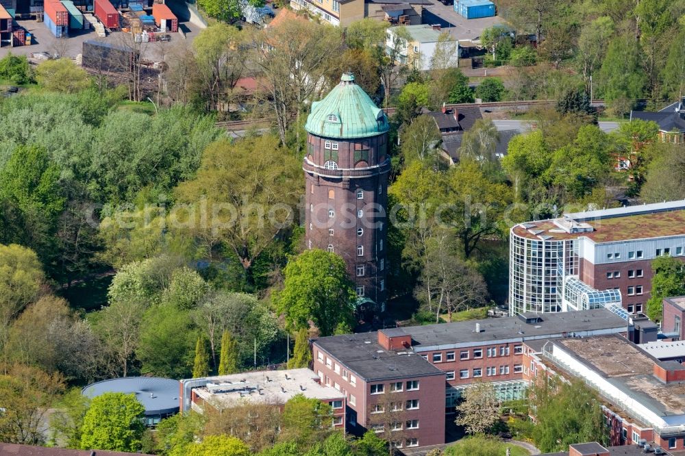 Aerial image Hamburg - Building of industrial monument water tower in the district Wilhelmsburg in Hamburg, Germany