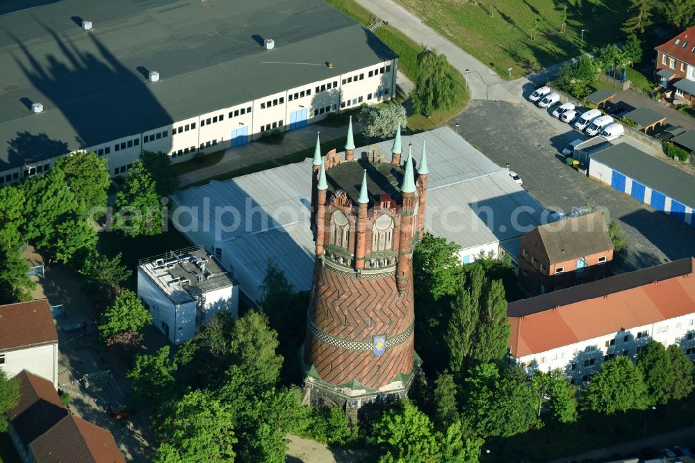 Aerial photograph Rostock - Building of industrial monument water tower in Rostock in the state Mecklenburg - Western Pomerania, Germany