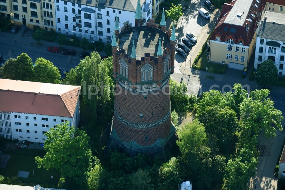 Aerial image Rostock - Building of industrial monument water tower in Rostock in the state Mecklenburg - Western Pomerania, Germany