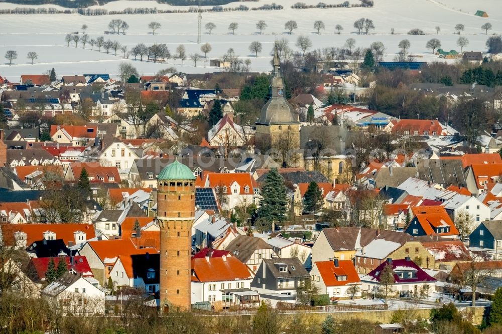 Aerial image Rüthen - Building of industrial monument water tower in Ruethen in the state North Rhine-Westphalia