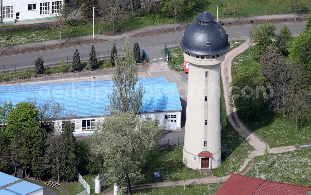 Sömmerda from the bird's eye view: Building of industrial monument water tower in Soemmerda in the state Thuringia, Germany