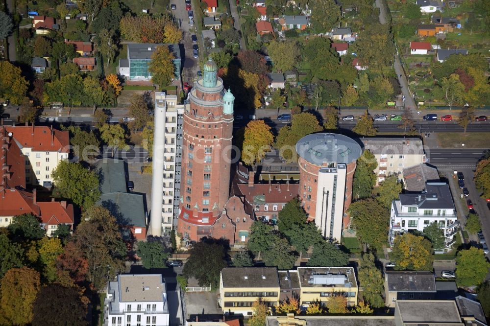 Berlin from the bird's eye view: Building of industrial monument water tower on Spandauer Damm in Berlin in Germany