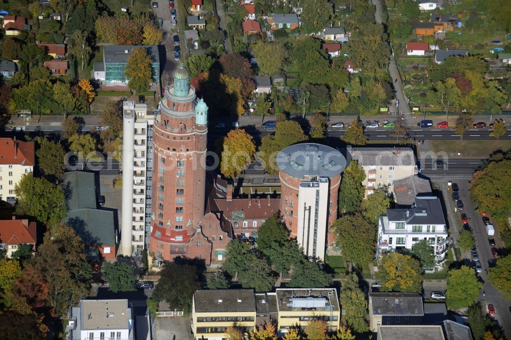 Aerial image Berlin - Building of industrial monument water tower on Spandauer Damm in Berlin in Germany