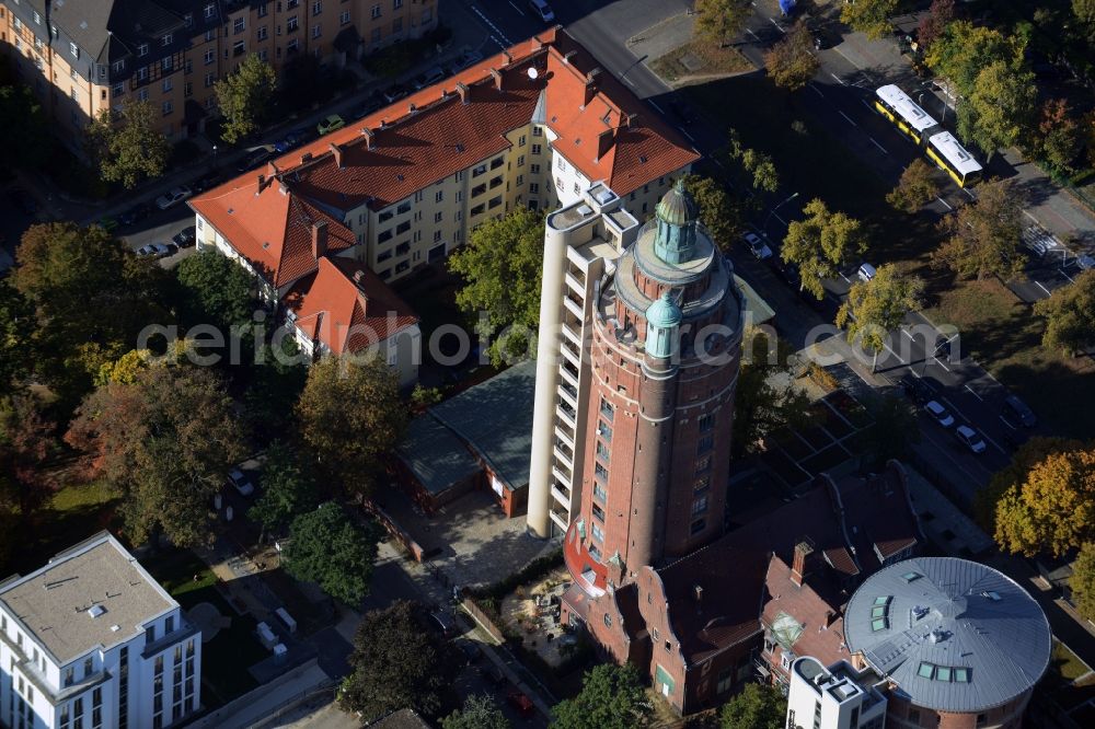 Berlin from above - Building of industrial monument water tower on Spandauer Damm in Berlin in Germany