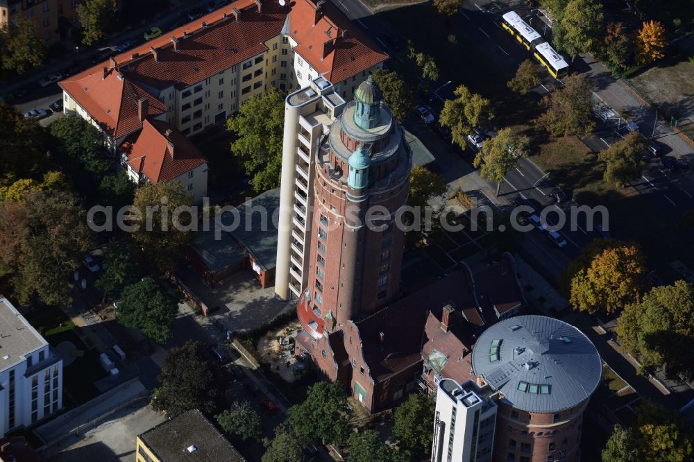 Berlin from the bird's eye view: Building of industrial monument water tower on Spandauer Damm in Berlin in Germany