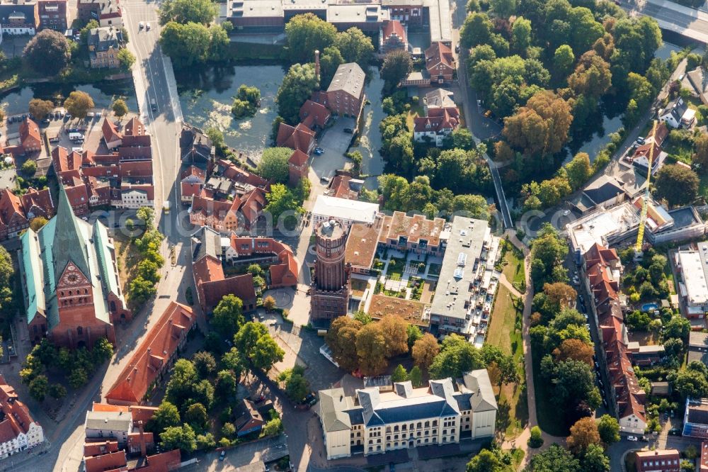 Aerial image Lüneburg - Building of industrial monument water tower Wasserturmmuseum in Lueneburg in the state Lower Saxony, Germany