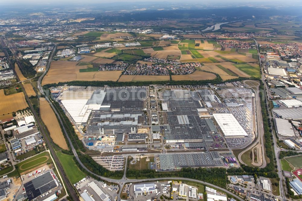 Regensburg from the bird's eye view: Industrial area of the BMW - automotive plant in Regensburg in Bavaria