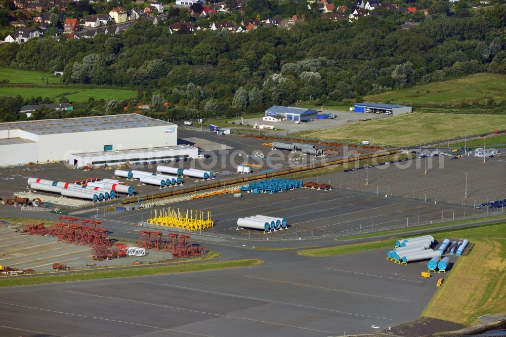 Cuxhaven from above - Industrial area of Cuxhaven Steel Construction GmbH in Cuxhaven in Lower Saxony