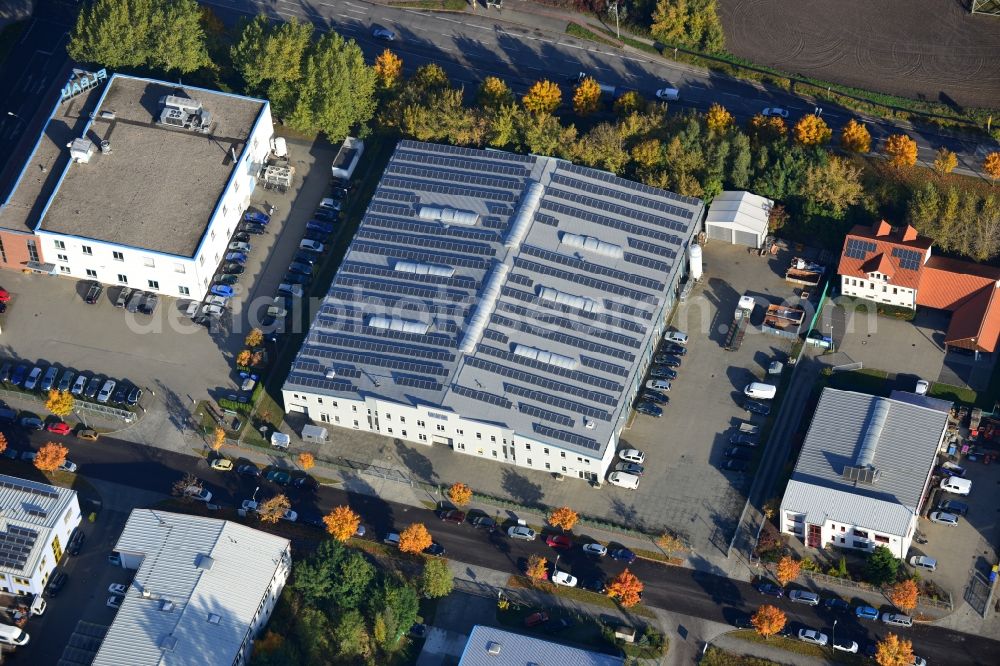 Berlin from above - View of the industrial area of Darßer bow in Berlin Weissensee. In the picture, the building of the service center BZW