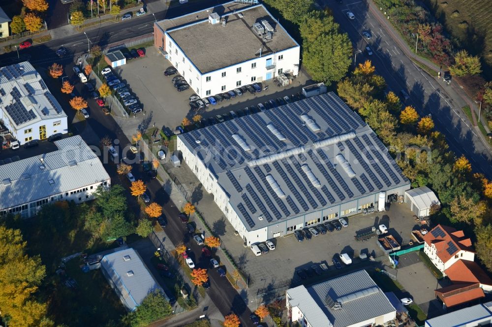 Berlin from above - View of the industrial area of Darßer bow in Berlin Weissensee. In the picture, the building of the service center BZW