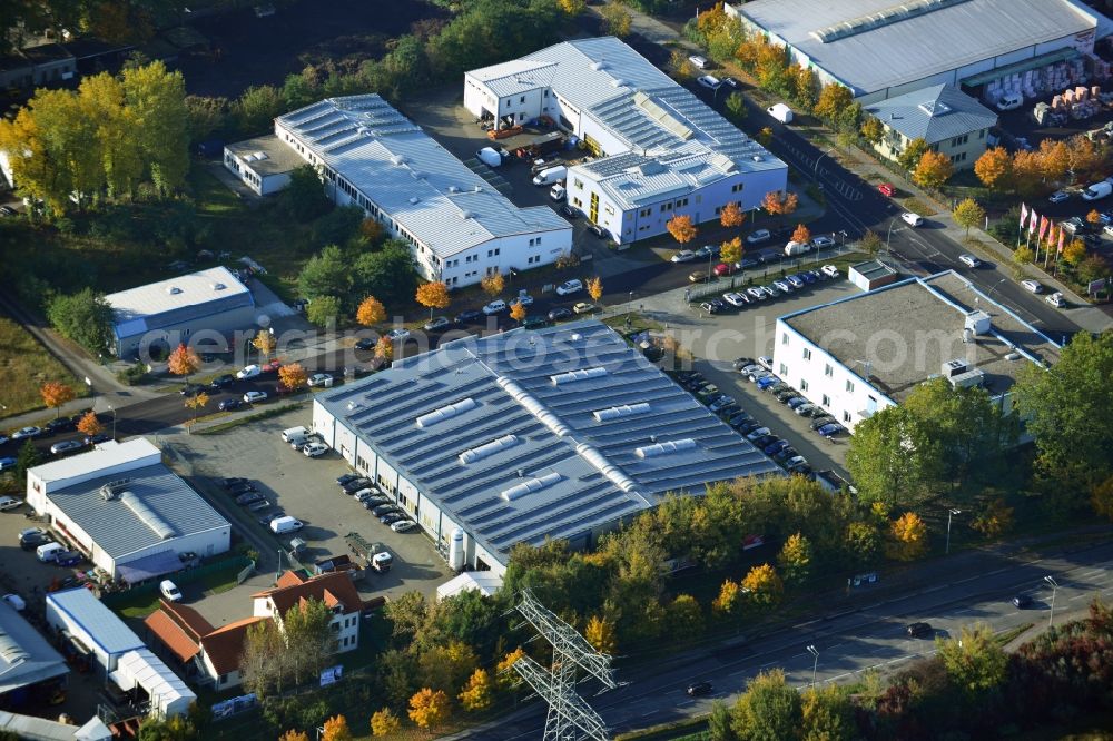 Berlin from above - View of the industrial area of Darßer bow in Berlin Weissensee. In the picture, the building of the service center BZW