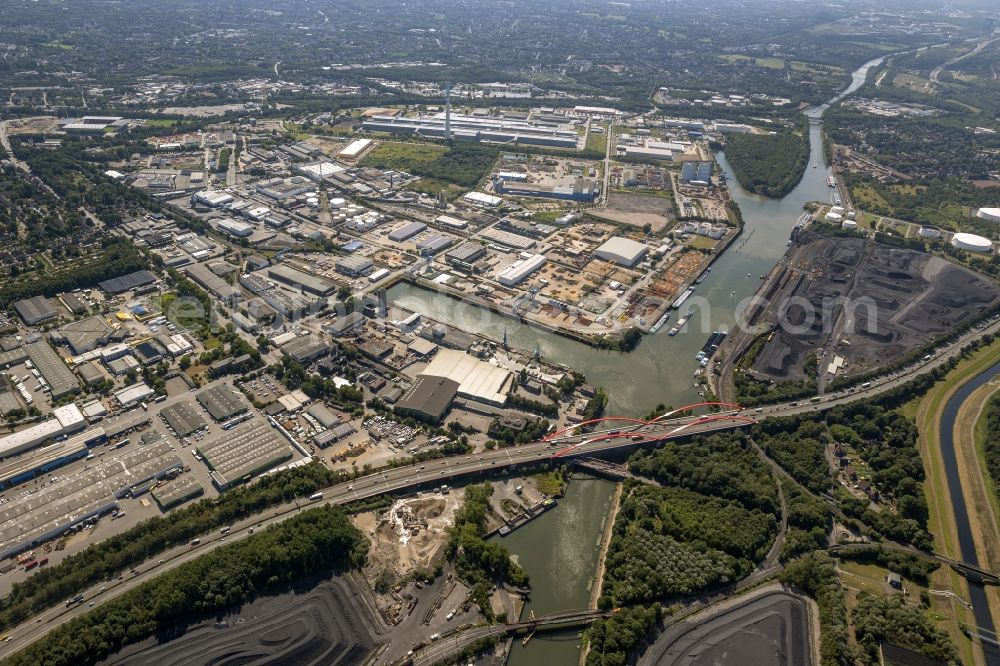 Essen from above - industrial area Econova of the Essener Wirtschaftsfoerderungsgesellschaft mbH at the Rhine - Herne - Canal in Essen in North Rhine-Westphalia. Owner is the RWE Power AG