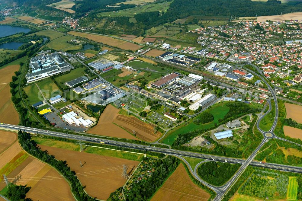 Aerial photograph Eltmann - Industrial estate and company settlement at the freeway A70 in Eltmann in the state Bavaria