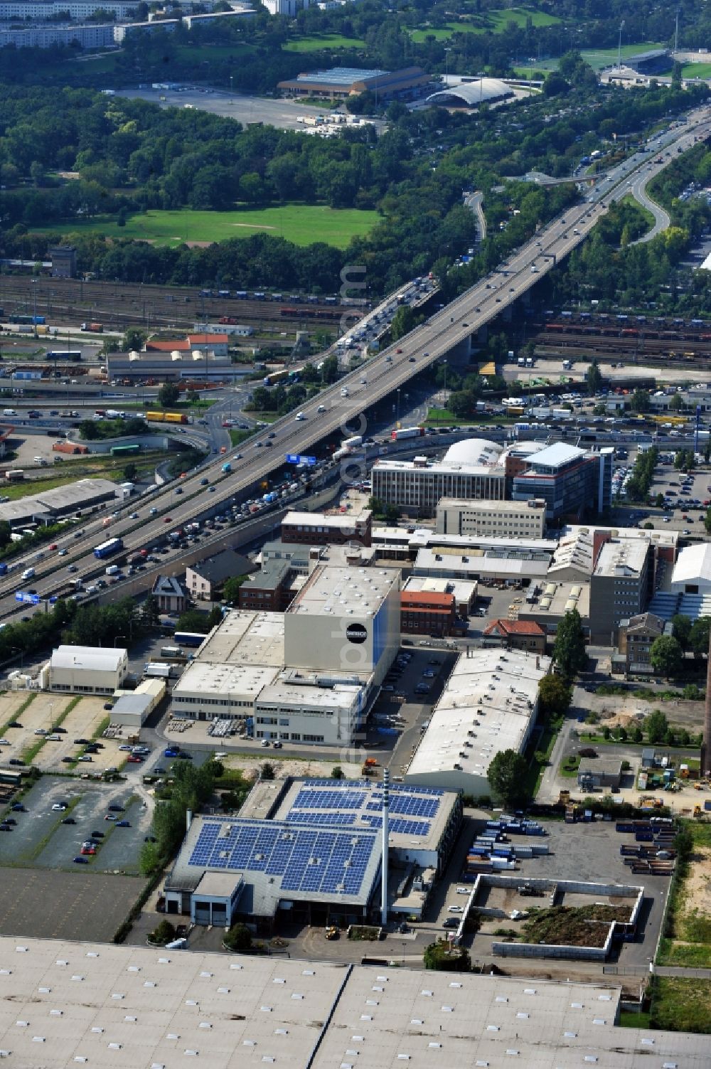 Frankfurt am Main from above - View of industrial area in Frankfurt in the state Hesse