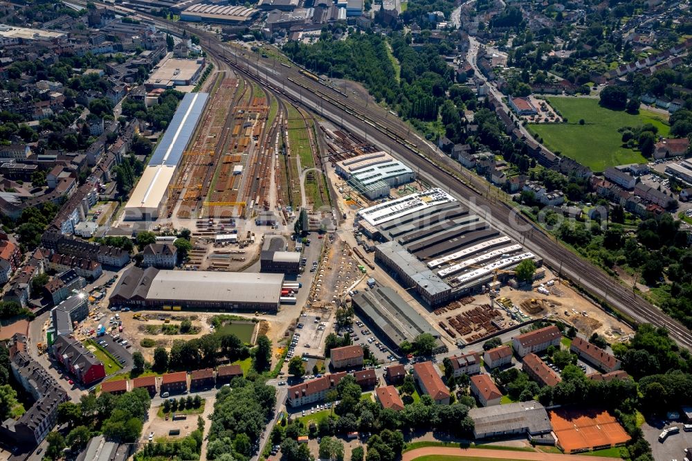 Witten from above - Marshalling yard and freight station in the West of the city center of Witten in the state of North Rhine-Westphalia