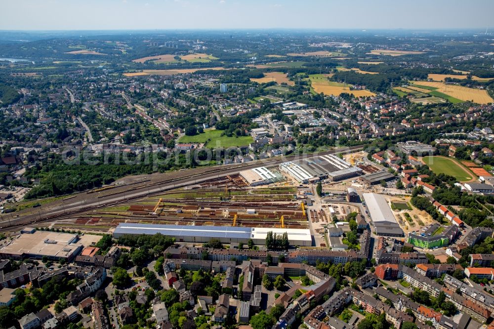 Witten from the bird's eye view: Marshalling yard and freight station in the West of the city center of Witten in the state of North Rhine-Westphalia