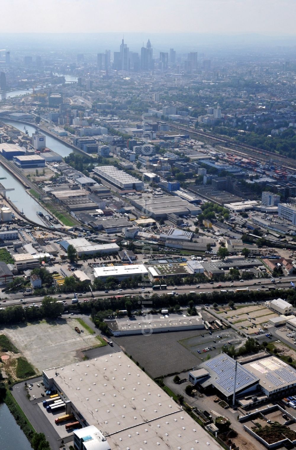 Aerial image Frankfurt am Main - View of industrial area at the harbor in Frankfurt in the state Hesse