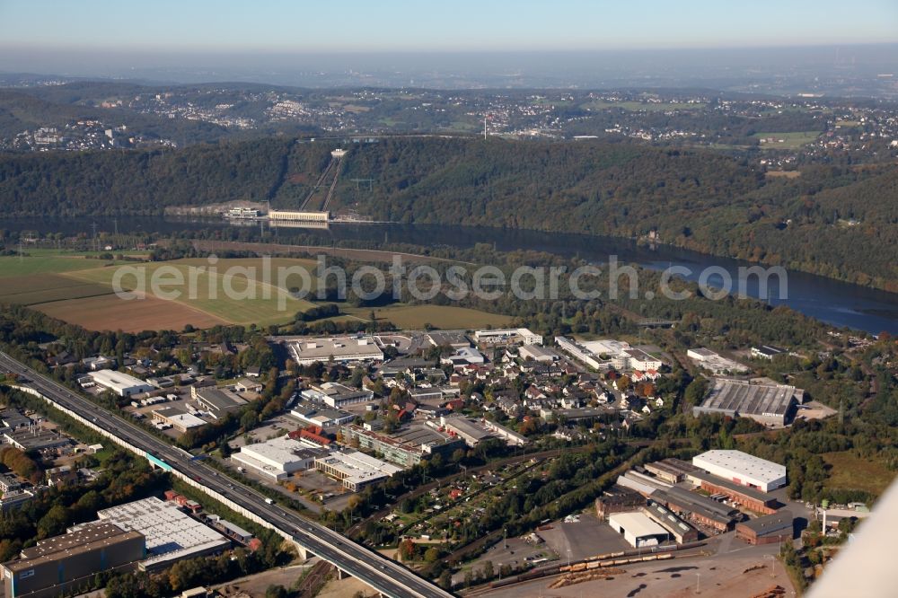 Hagen from above - Industrial area on Hengsteysee and the Federal Highway 1 in Hagen in North Rhine-Westphalia