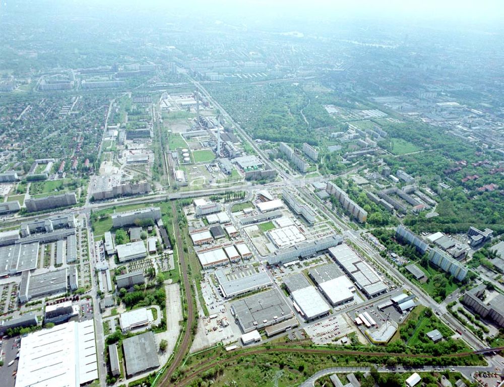 Aerial photograph Berlin - Marzahn - Industriegebiet Marzahn mit dem Werksgelände der HEIDENHAIN-MICROPRINT GmbH an der Rhinstraße 134 in 12681 BERLIN, Tel.: 030 54705104.