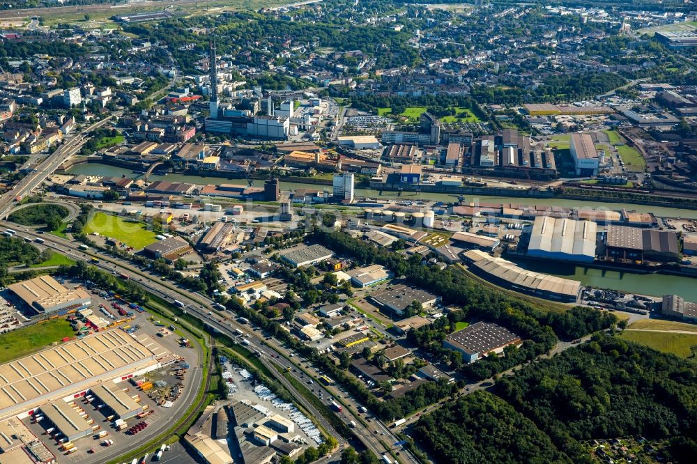 Aerial photograph Duisburg - Industrial area, Siemens- facilities and inner harbor in Duisburg in the state of North Rhine-Westphalia