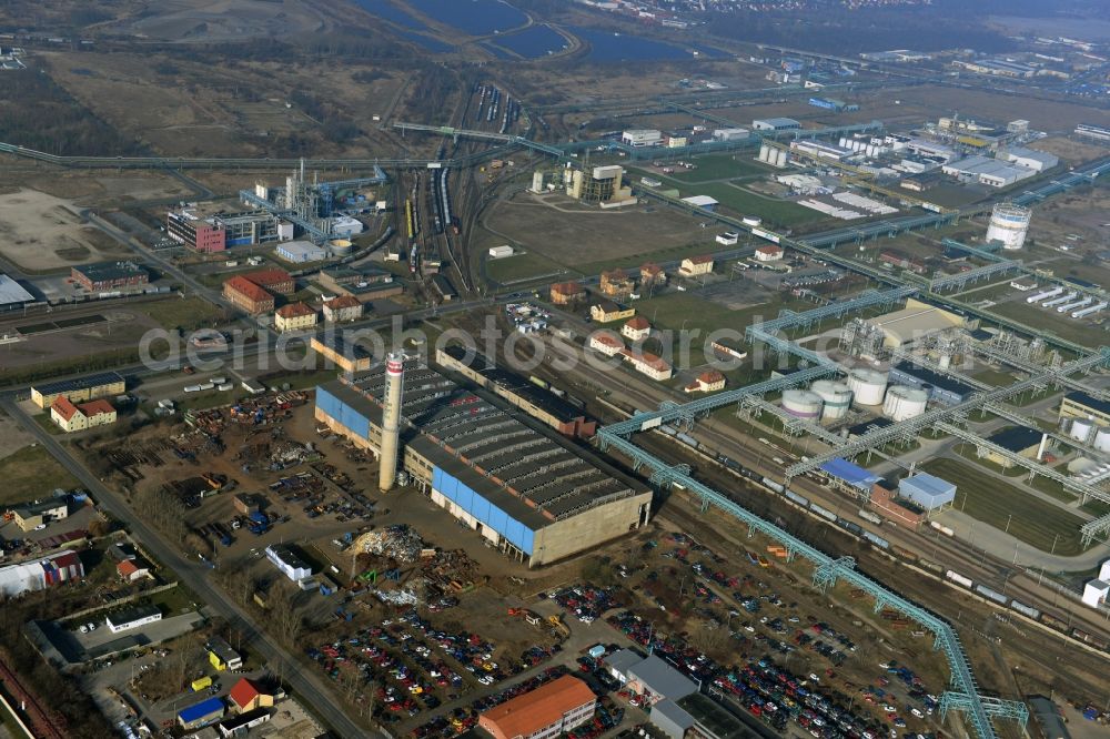 Bitterfeld from the bird's eye view: Industrial areas in the Chemical Park Bitterfeld - Wolfen near Bitterfeld in Saxony-Anhalt