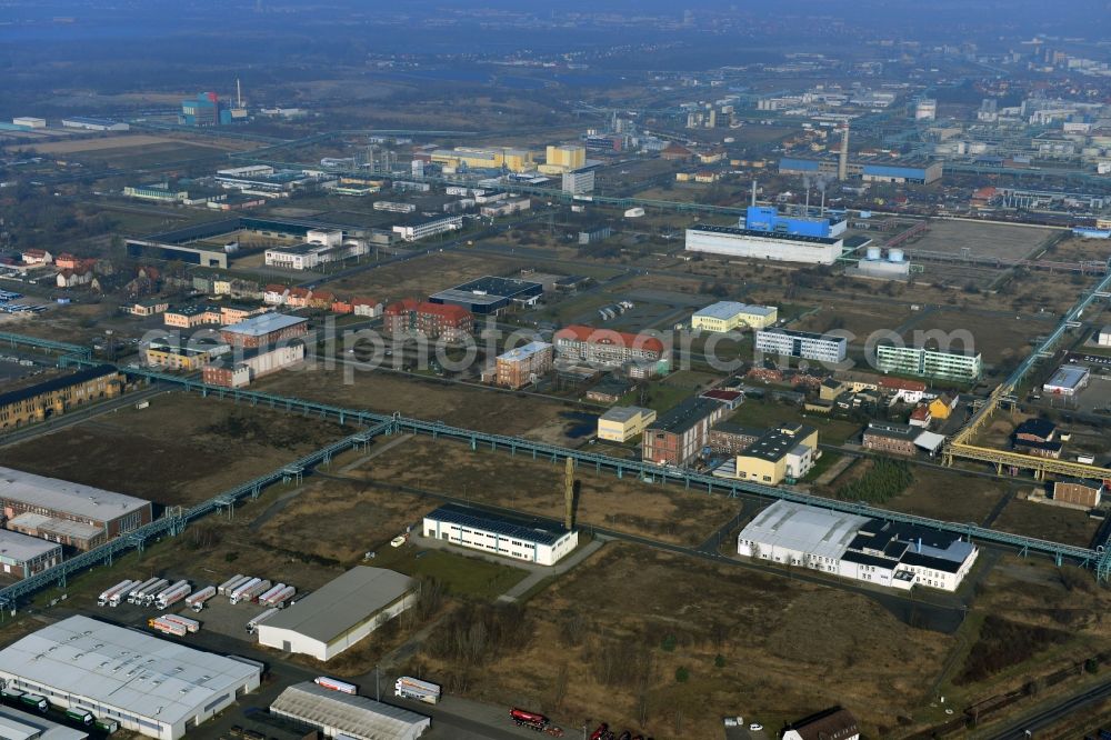 Bitterfeld from the bird's eye view: Industrial areas in the Chemical Park Bitterfeld - Wolfen near Bitterfeld in Saxony-Anhalt