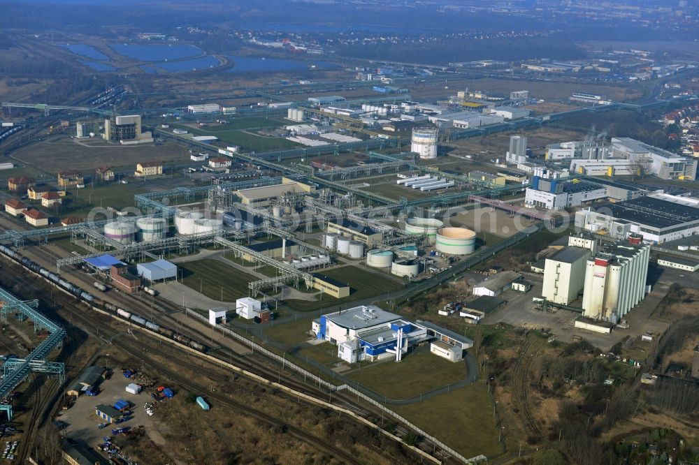 Bitterfeld from the bird's eye view: Industrial areas in the Chemical Park Bitterfeld - Wolfen near Bitterfeld in Saxony-Anhalt