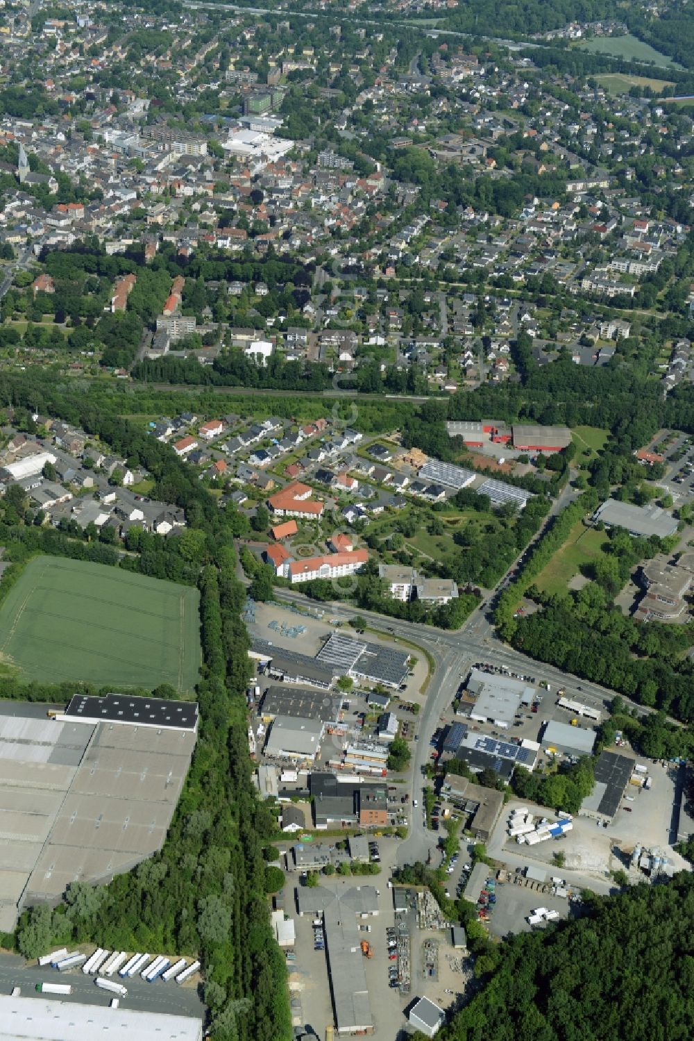 Kamen from the bird's eye view: Building industrial and commercial complex of Markus Gerold Group in Kamen in the state North Rhine-Westphalia