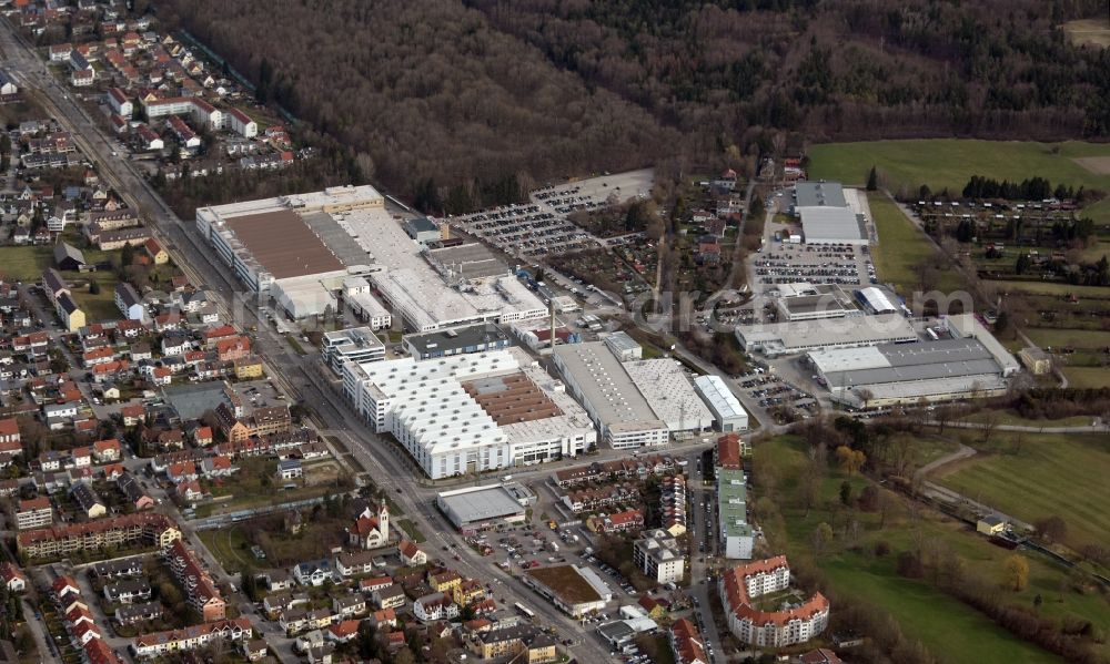 Augsburg from the bird's eye view: Administration building and production halls of the Premium AEROTEC GmbH in Augsburg in the federal state of Bavaria, Germany. One of the world's largest suppliers of large parts for Airbus