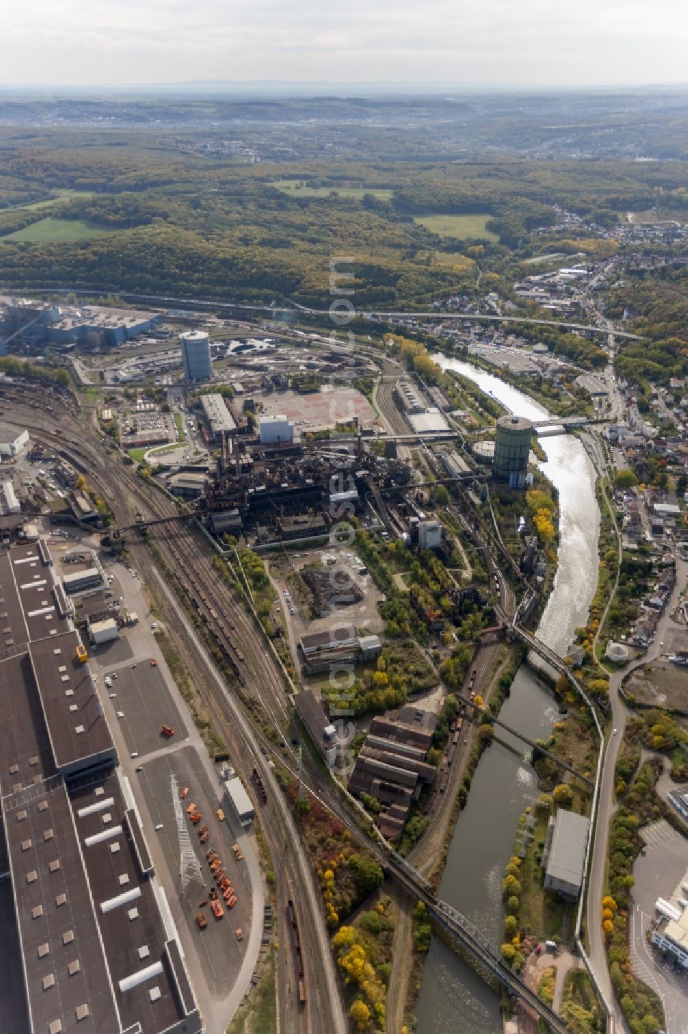 Aerial photograph Völklingen - The Völklinger Hütte is a former iron factory in Saarbrücken was abandonne in 1986. It was announced as a World Heritage Site by the UNESCO in 1994. It was the first industrial memorial of the World Heritage Site