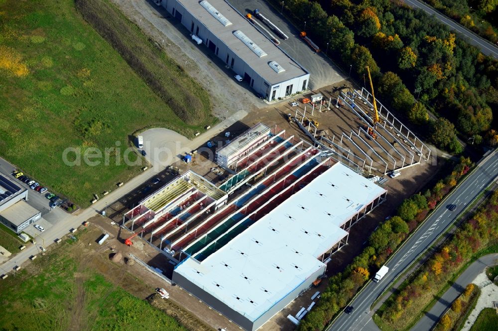 Kirchlengern from the bird's eye view: View of the extension of the MME Technology AG in Kirchlengern in North Rhine-Westphalia
