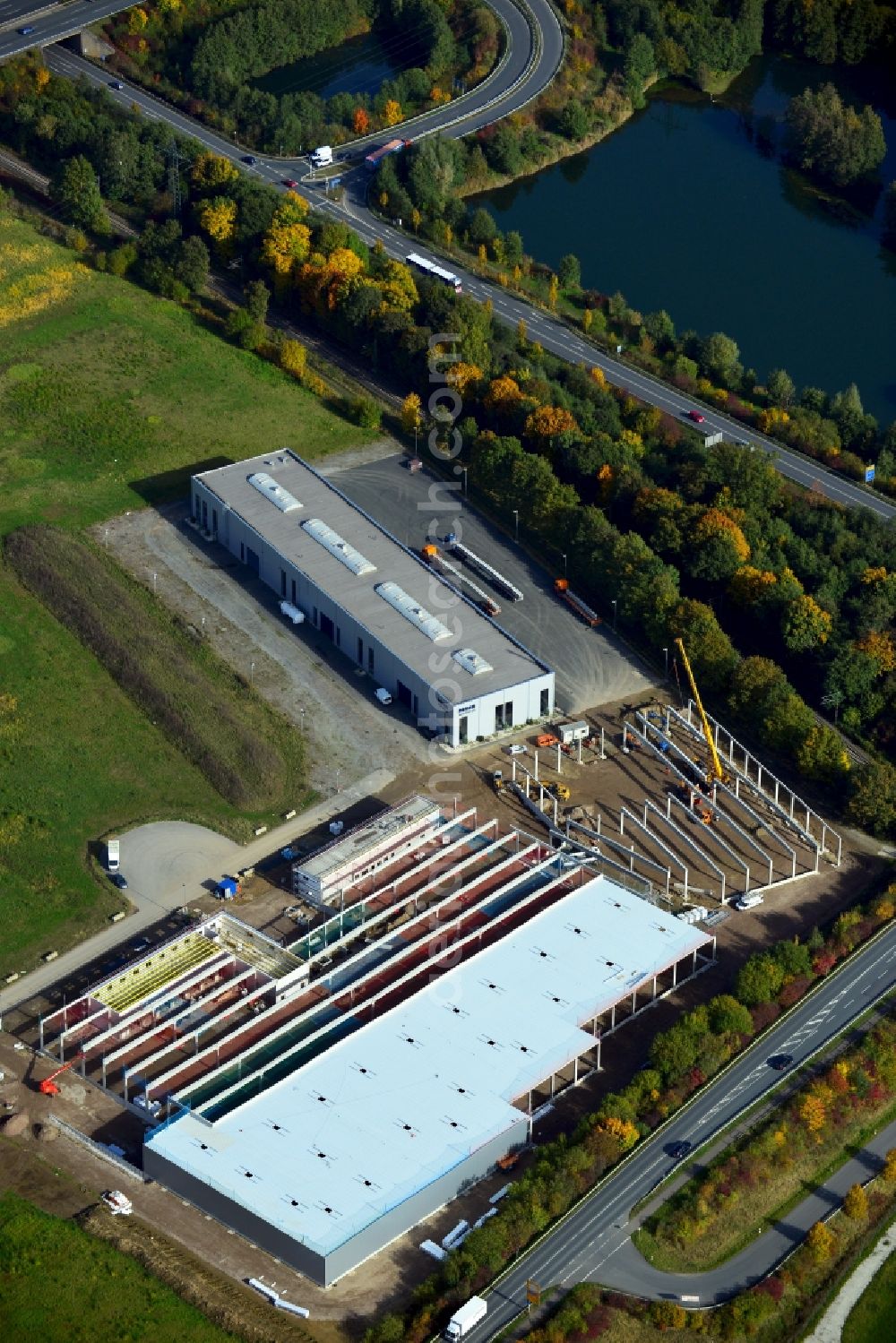 Aerial image Kirchlengern - View of the extension of the MME Technology AG in Kirchlengern in North Rhine-Westphalia