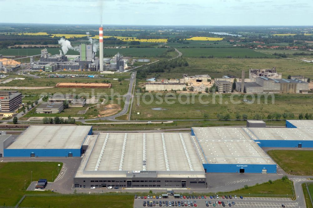 Aerial image Stendal - Werksgelände der DELIPAPIER GmbH Papierfabrik im Industriepark Stendal-Arneburg. Premises of Délipapier GmbH Stendal mill in the industrial park-Arne castle.