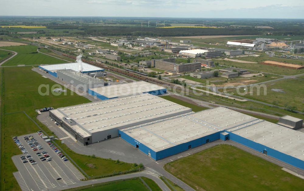 Stendal from above - Werksgelände der DELIPAPIER GmbH Papierfabrik im Industriepark Stendal-Arneburg. Premises of Délipapier GmbH Stendal mill in the industrial park-Arne castle.