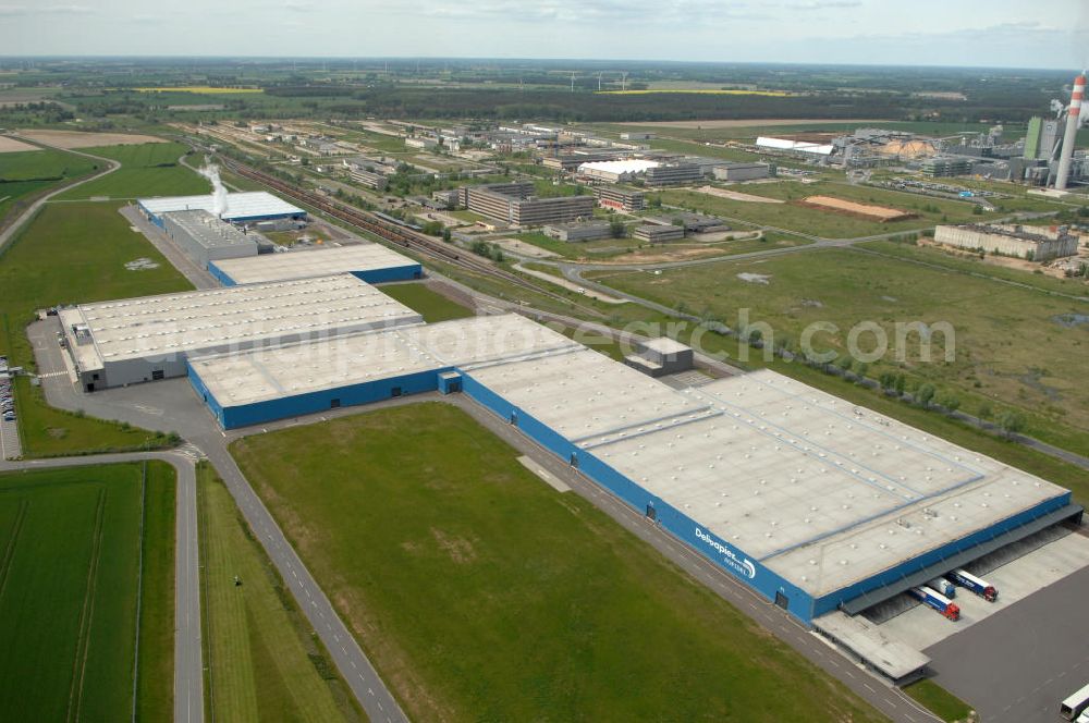 Stendal from the bird's eye view: Werksgelände der DELIPAPIER GmbH Papierfabrik im Industriepark Stendal-Arneburg. Premises of Délipapier GmbH Stendal mill in the industrial park-Arne castle.