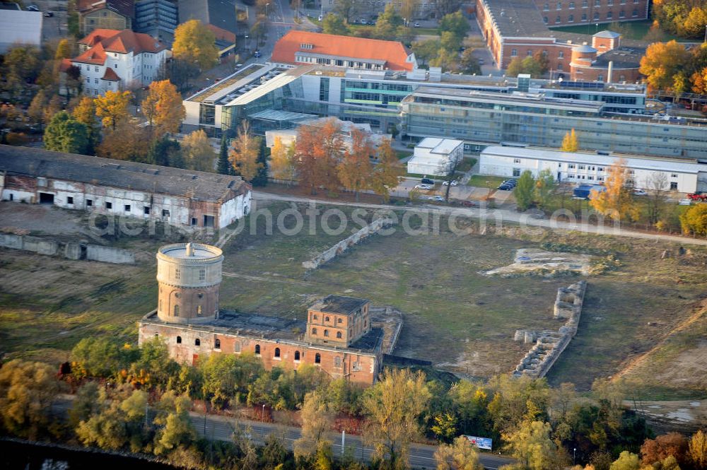 Ingolstadt from above - Das Alte Gießereigelände, auf dem eine Erweiterung der Hochschule Ingolstadt vom Architekturbüro Klein & Sänger geplant ist. The university of Ingolstadt. In the foreground the terrain of a former casting where an extension of the university is planned by the architectural office Klein & Saenger.