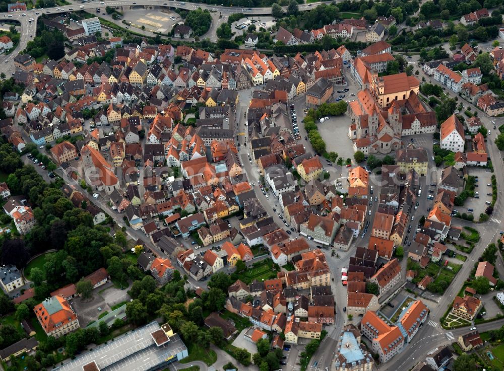 Ellwangen from the bird's eye view: City center and the old town - center of Ellwangen in the state of Baden-Württemberg