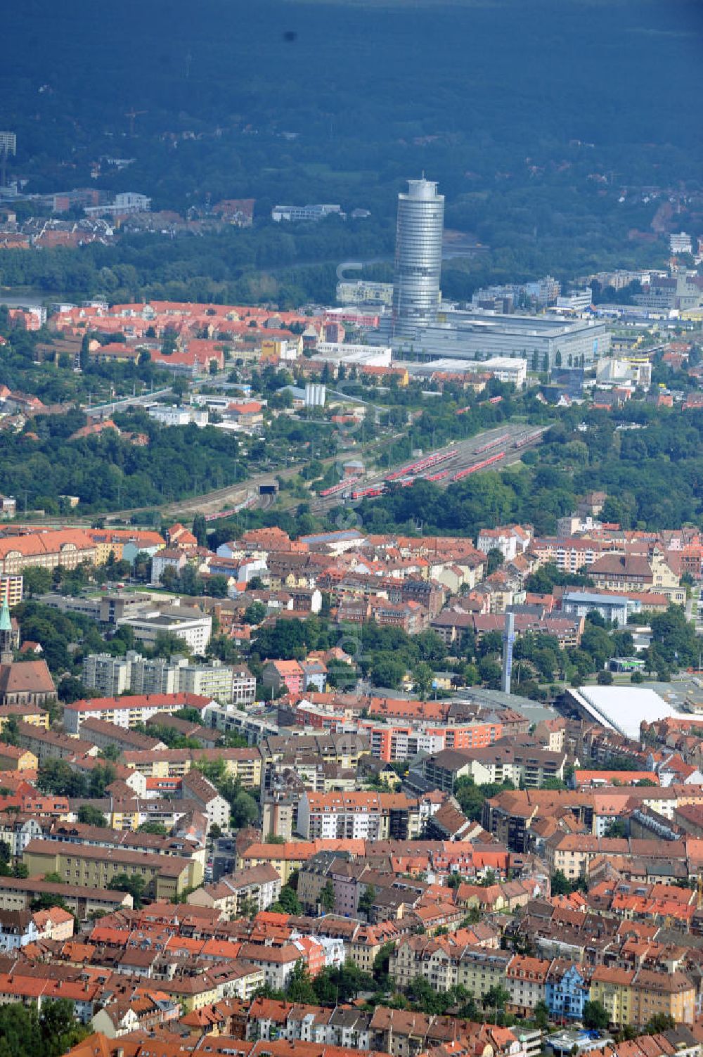 Nürnberg from above - Stadtansicht auf die engere Innenstadt und Altstadtbereiche von Nürnberg. City View to the closer downtown and old town areas of Nuremberg.