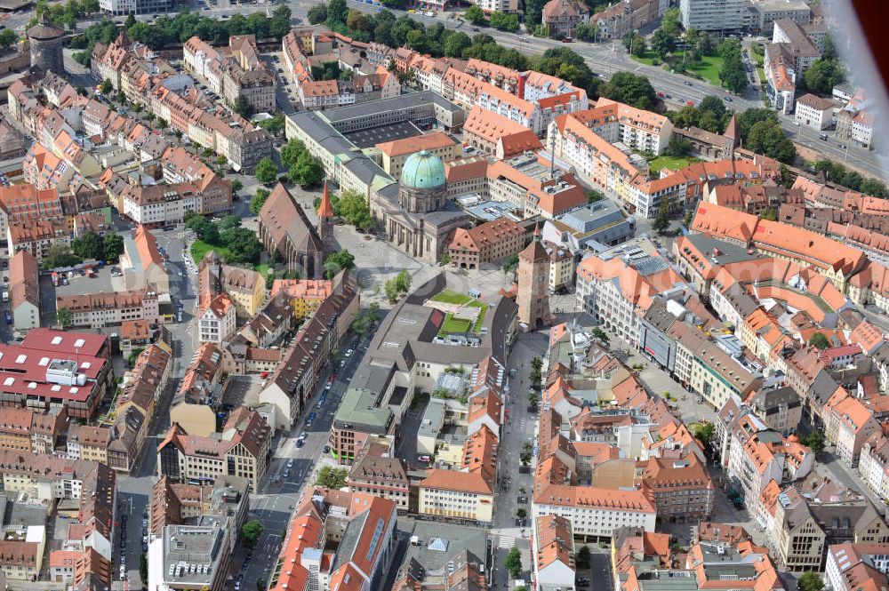 Aerial image Nürnberg - Stadtansicht auf die engere Innenstadt und Altstadtbereiche von Nürnberg. City View to the closer downtown and old town areas of Nuremberg.