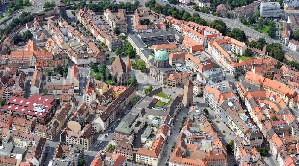 Aerial photograph Nürnberg - Stadtansicht auf die engere Innenstadt und Altstadtbereiche von Nürnberg. City View to the closer downtown and old town areas of Nuremberg.